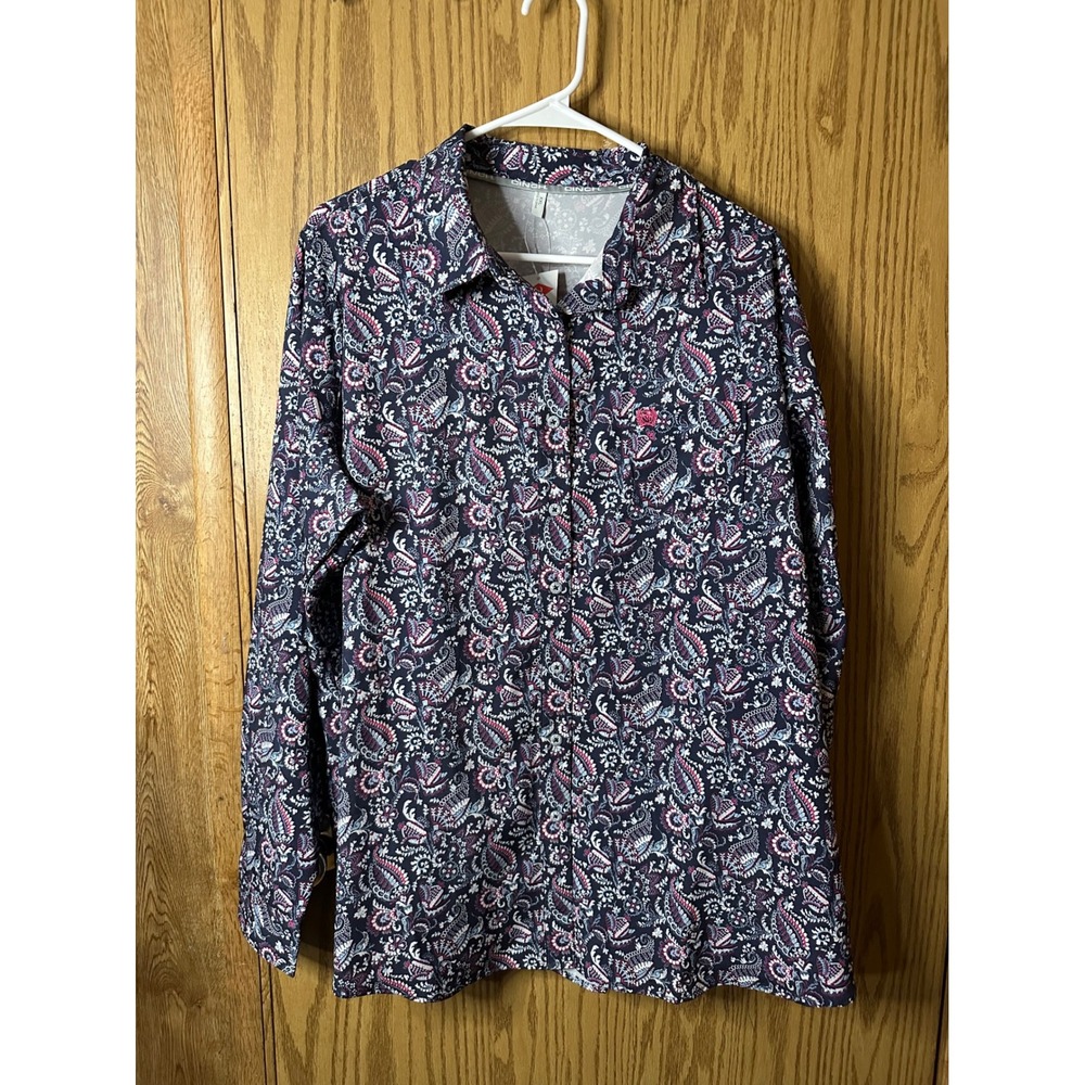 Cinch Womens XXL Navy Pink Paisley Western Button Down Shirt MSW9163009 NWT